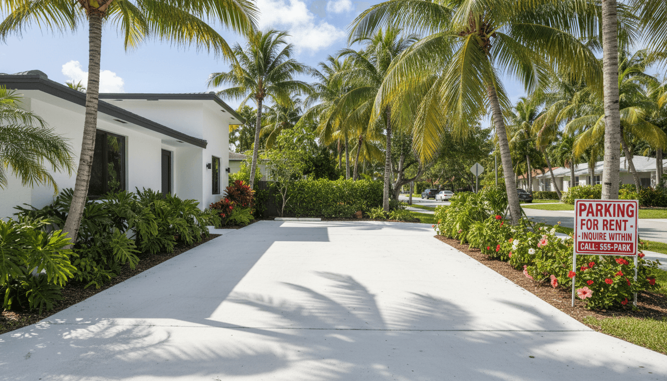 Spacious, clean driveway available for rent in a sunny Miami neighborhood