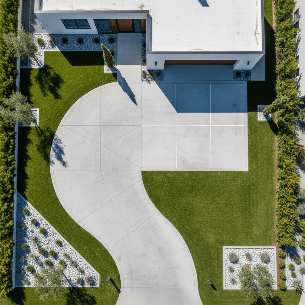 Aerial view of residential driveway available for parking
