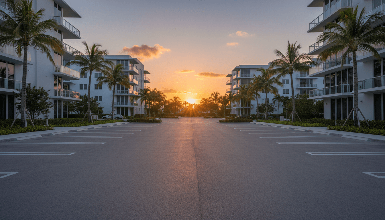Aerial view of residential driveway spaces in Miami with clear parking availability